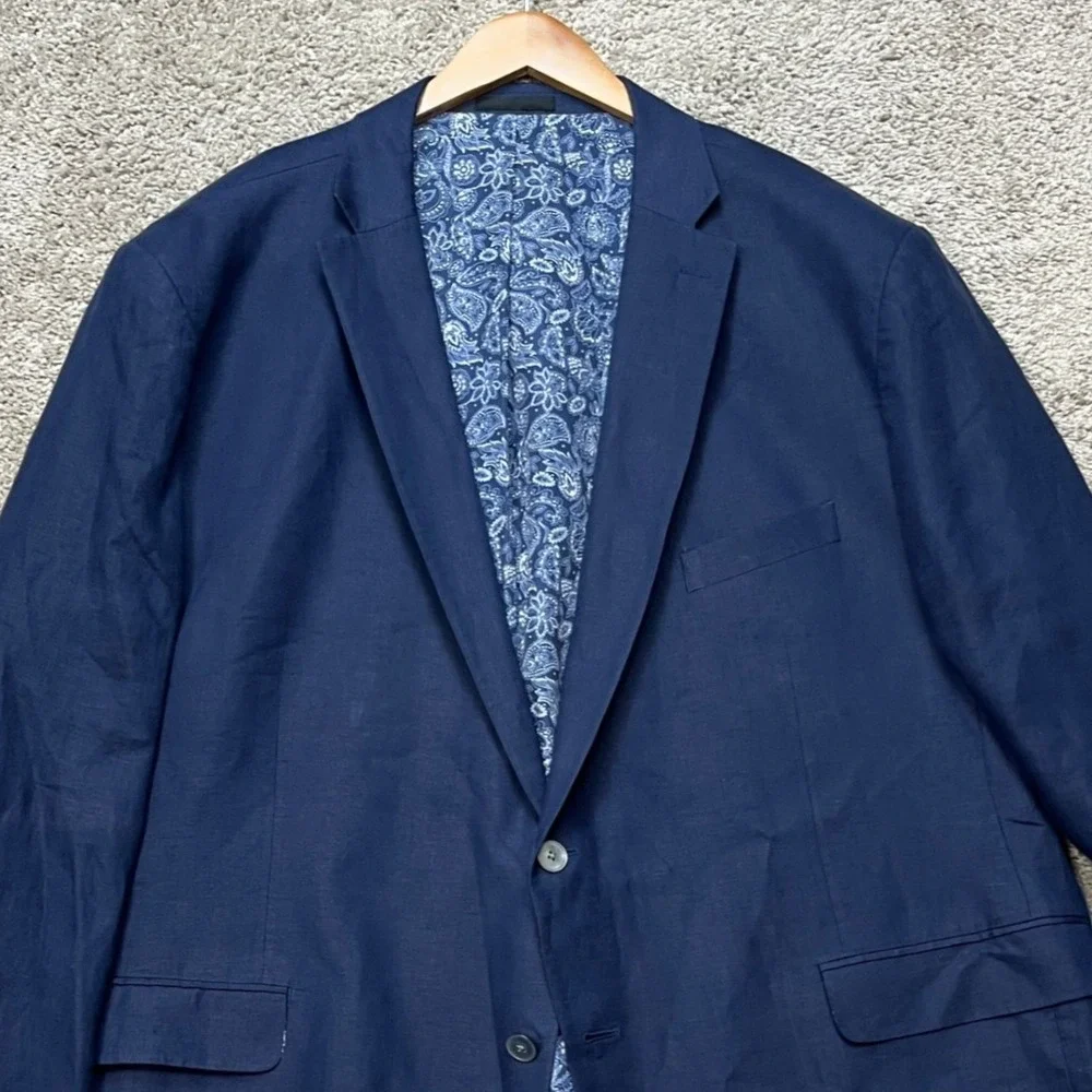 Lauren Ralph Lauren Suit Coat Blazer Men 54R Navy Blue 100% Linen Paisley Lining